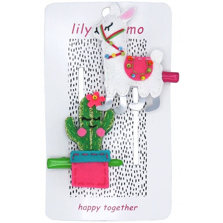 Lily & Momo Llama Drama - White and Green Hair Clip