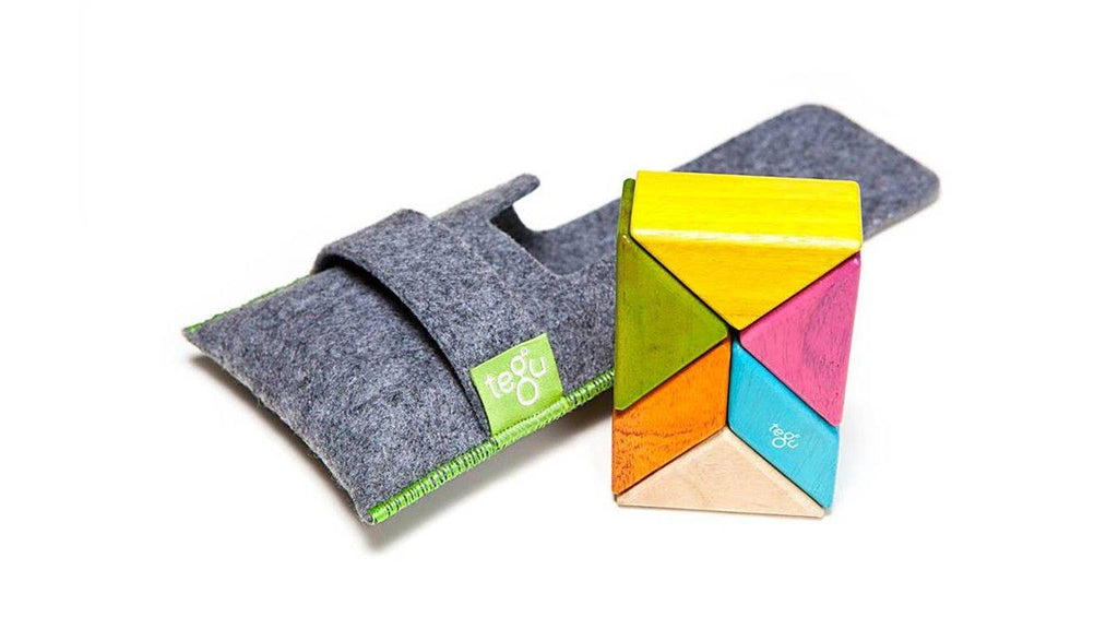 Tegu 8 Piece Magnetic Wooden Blocks Pocket Pouch Tints