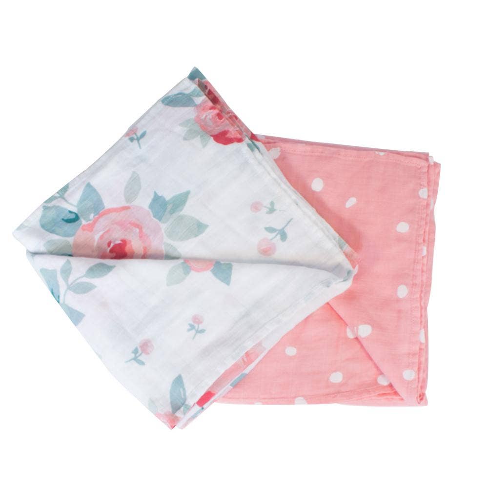 Bebe Au Lait Rosy and Dewdrops Oh So Soft Muslin Swaddle Blanket Set