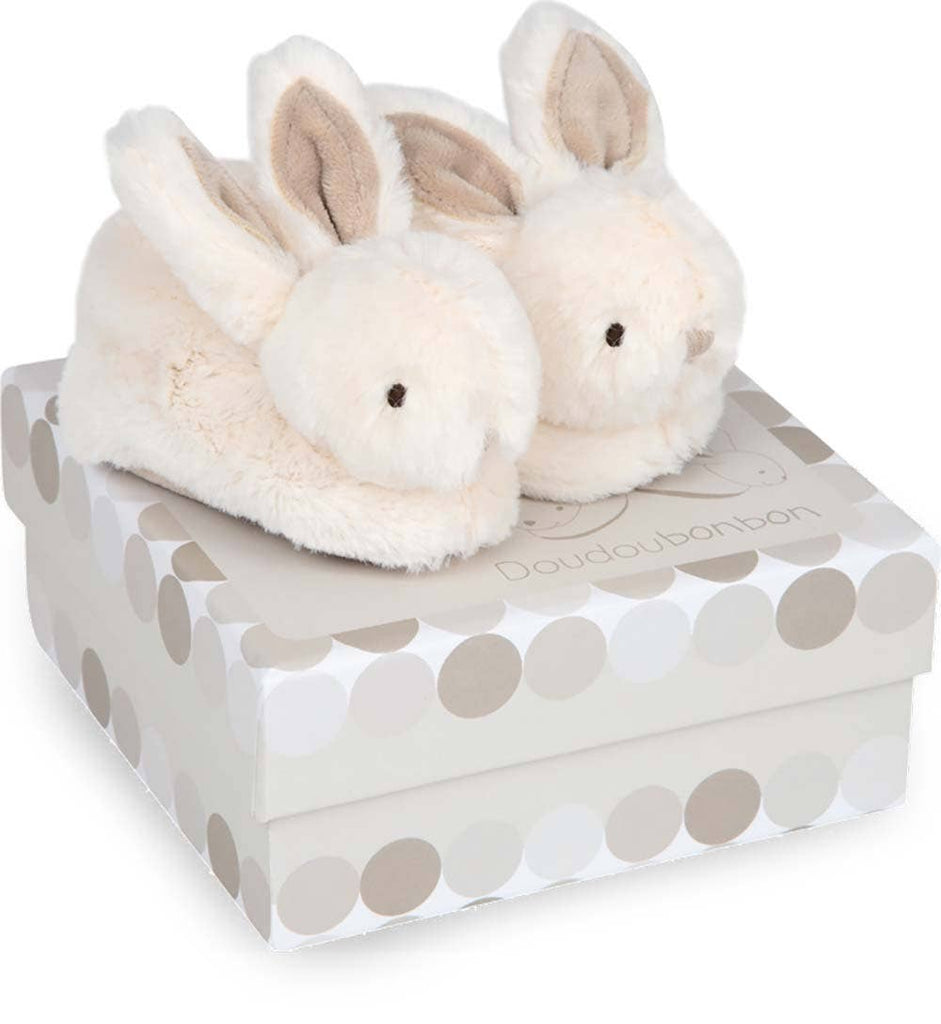 Doudou Et Compagnie Bunny Baby Booties with Rattle - Rattle Brown