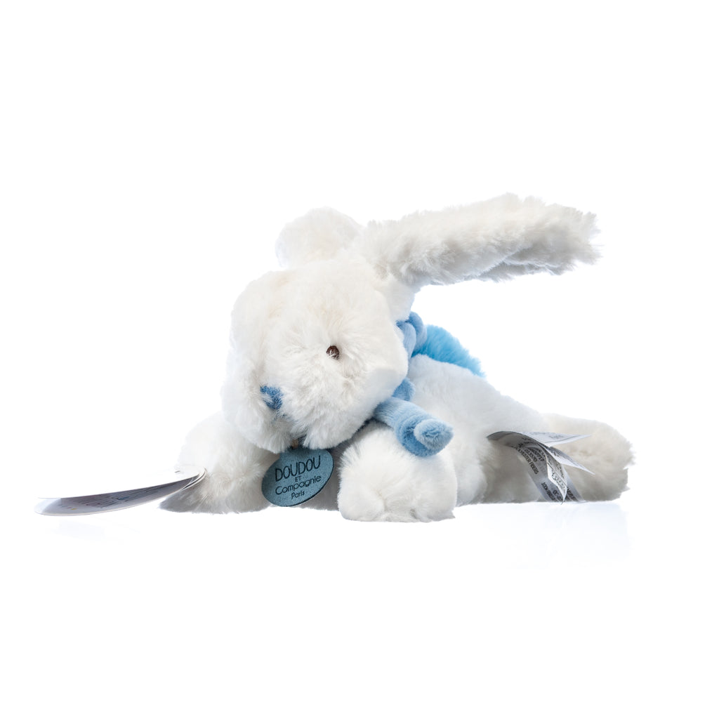 Doudou Et Compagnie Bunny Stuffed Plush Animal with Pom Pom Tail - Blue