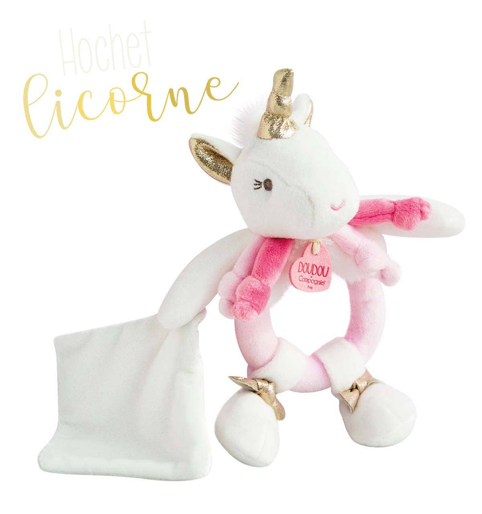 Doudou Et Compagnie Unicorn Rattle with Small Doudou Blanket