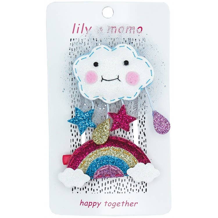 Lily & Momo Cloudy Day and Rainbow Hair Clip - Glitter White and Multi