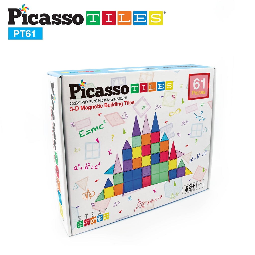 PicassoTiles 61 Piece Magnetic Building Tiles