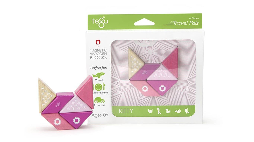 Tegu Kitty Magnetic Wooden Blocks Travel Pals